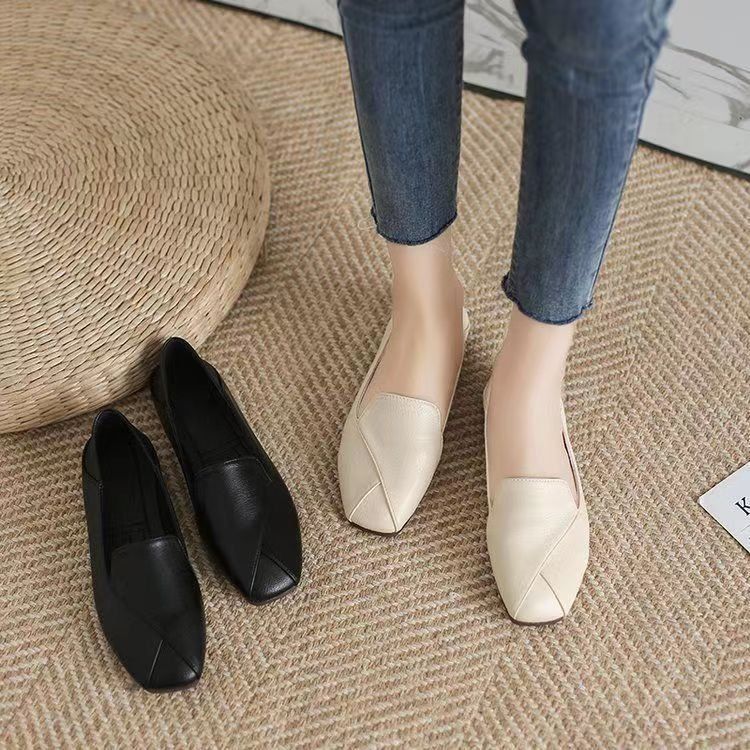 Square-headed Single Shoes Female Lazy Person Pedals British Shoes Trendy Soft-soled Fairy Small Leather Shoes_voghion.com
