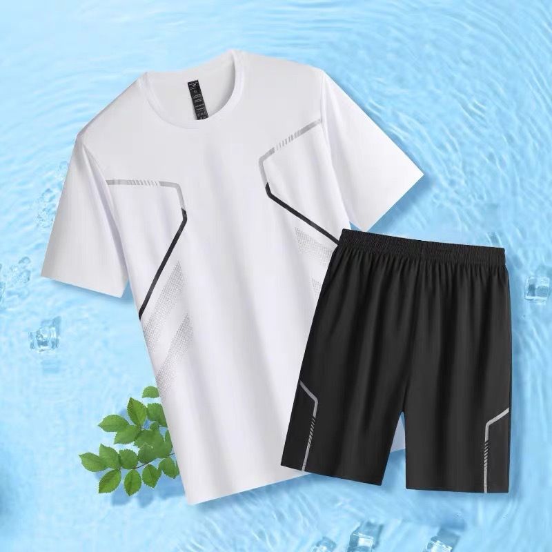 Men's Sports Suit Large Size Running Short-Sleeved T-Shirt Quick-Drying Clothes Casual Fitness Training Shorts Two-Piece Suit_voghion.com