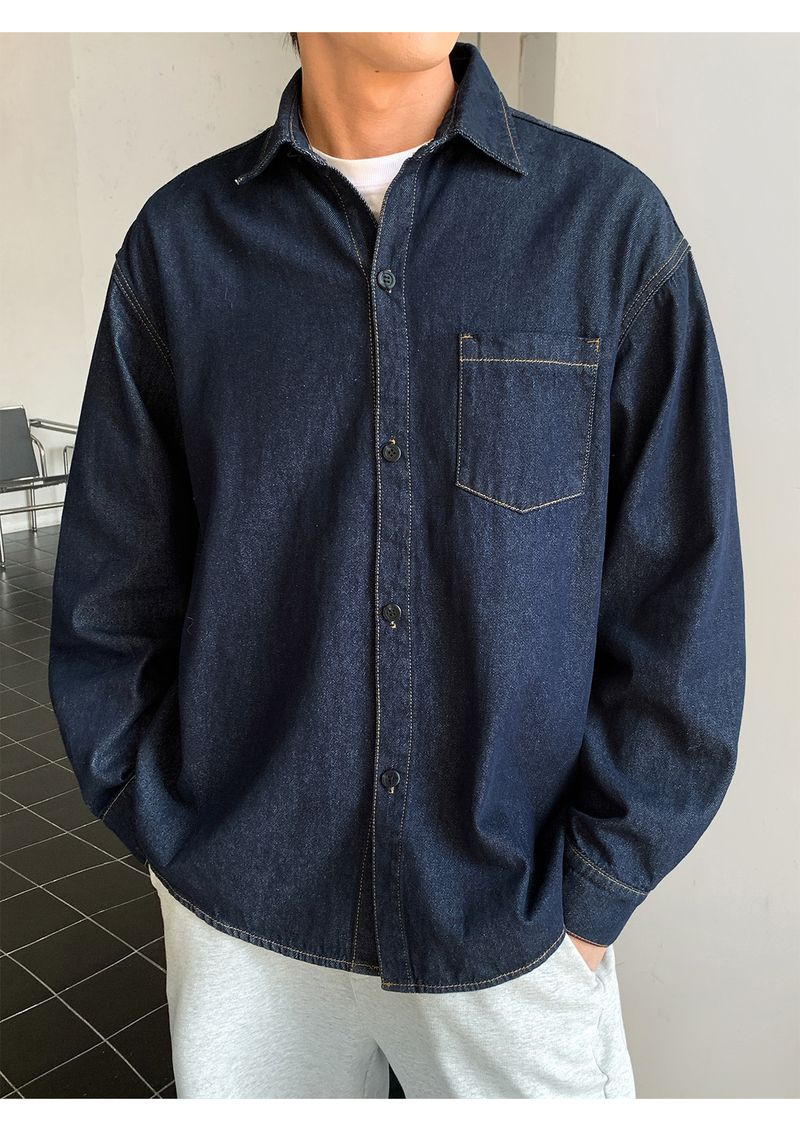 Vintage-Jeanshemd für Herren – Distressed Washed Oversized Chambray Work Shirt (M-XXL, Schwarz/Retro-Blau/Helle Waschung, Herbst-Casual-Essential)_voghion.com