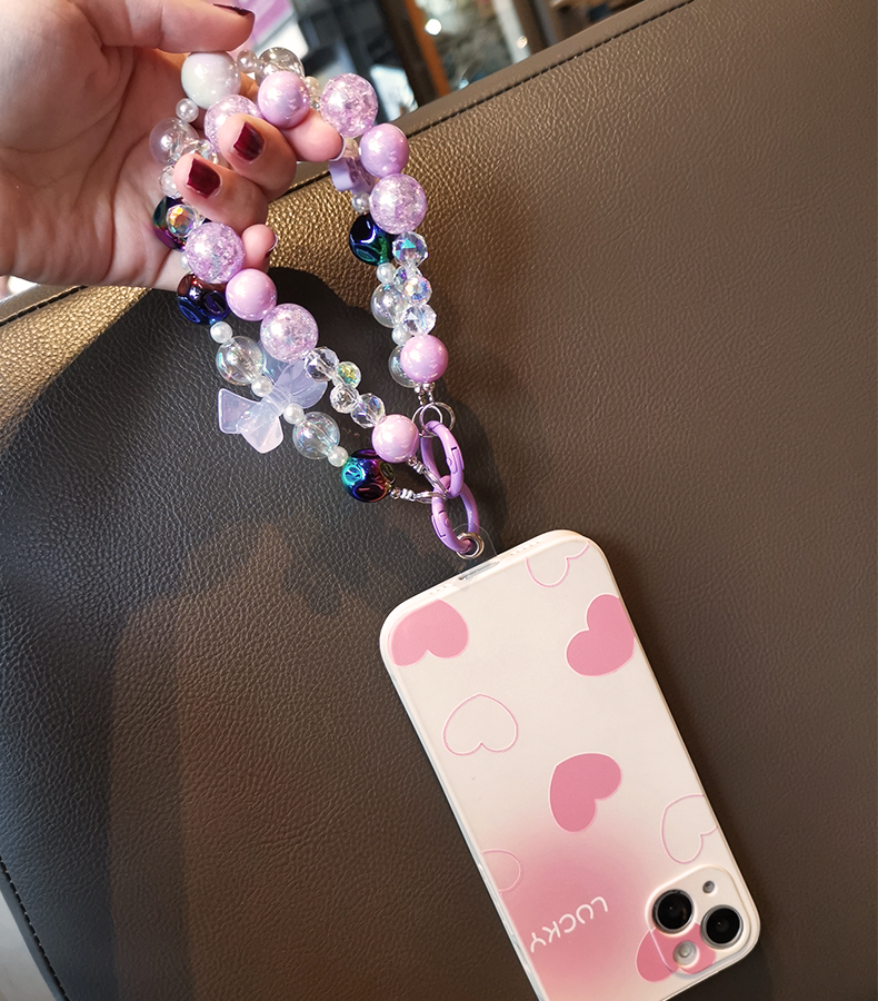 Mobiltelefon nyakpánt nőknek tündér kristály csukló repedés gyöngy dupla lánc átlátszó gyöngy nyakpánt klip stílus anti veszteség_voghion.com