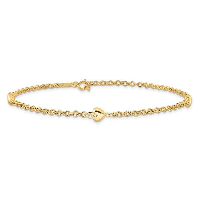 14k Puff Heart 10in Anklet_voghion.com