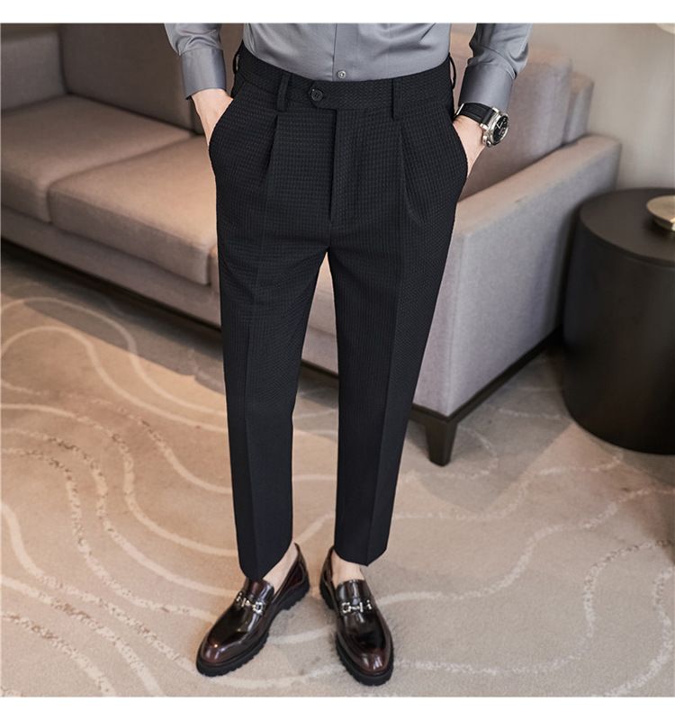 Nuovi pantaloni da uomo pantaloni casual in tessuto waffle di qualità alla moda pantaloni casual in vita elastica di fascia alta_voghion.com