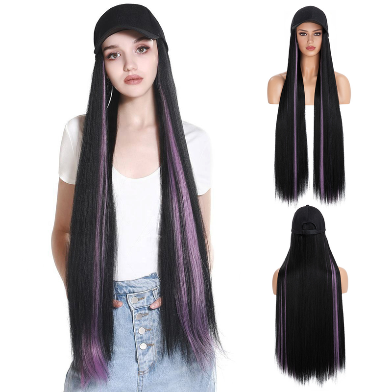 Capelli sintetici Cappello da baseball all-in-one da donna, capelli lunghi lisci, colore sfumato, parrucca alla moda in fibra sintetica, set completo di testa_voghion.com