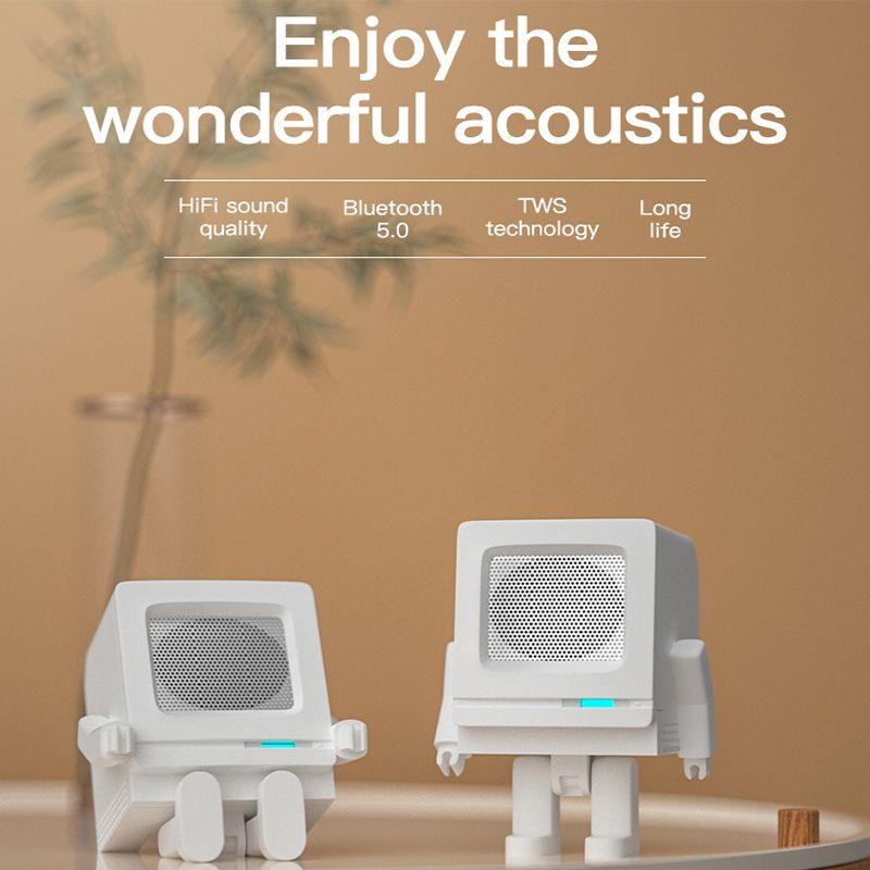 TWS Retro Robot Speaker USB Opladen Mini 5.0 Bluetooth Kleine NFC Speaker Draadloze Draagbare Buiten Audio Subwoofer_voghion.com