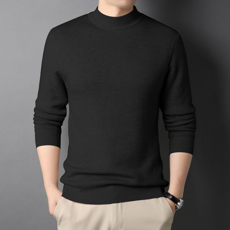 Neuer einfarbiger Halbrollkragenpullover im Frühling und Herbst, gestrickt, Slim Fit für junge Männer, Basisschicht-Pullover, Herrenbekleidung_voghion.com