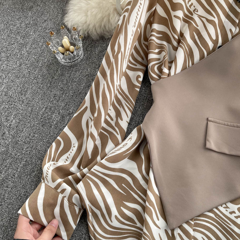 Abbigliamento da donna Maglie a maniche lunghe Larghe e snellenti Maglietta a due pezzi finta con cuciture a righe_voghion.com