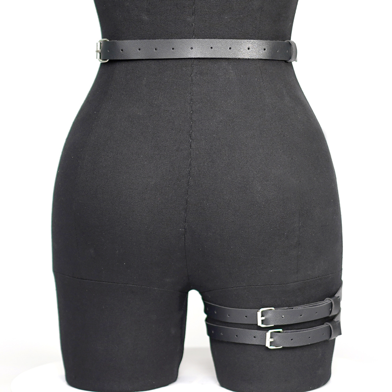 Imbracatura gotica da donna in similpelle con borchie decorative regolabili, abbigliamento fetish da donna, lingerie bondage_voghion.com