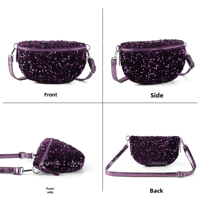 Women's Shoulder Bag, Chest Bag Waist Bag Fashionable Evening Style Sequin Bag Versatile Commuting Large Capacity Messenger Bag For Women_voghion.com