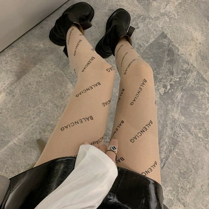 Letter Black Stockings For Women In Spring And Autumn 2022, New Popular Thin Socks, Lace Trendy Ins Jumpsuit Pantyhose_voghion.com