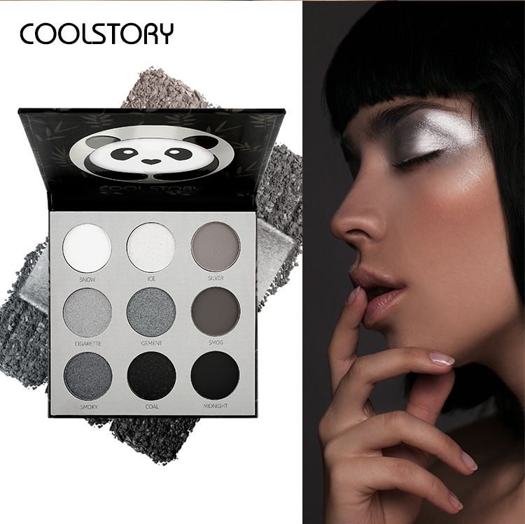 Paleta de sombras de ojos ahumadas de 9 colores Panda Pearl Matte Silver Cement Gray Dark Black, maquillaje resistente al agua_voghion.com