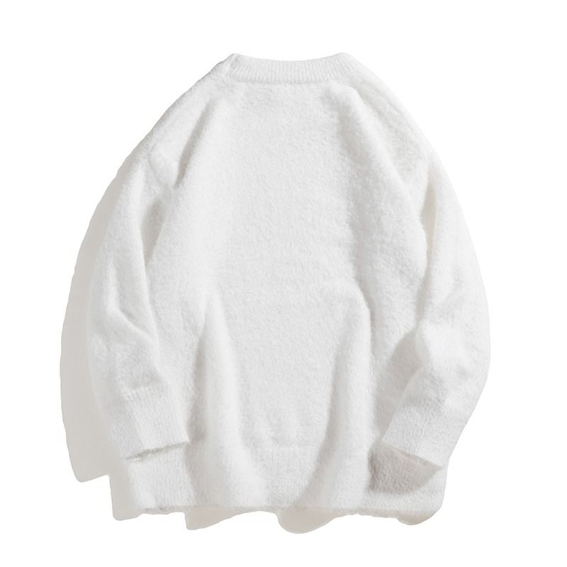 Retro mohair sweater autumn and winter new men's loose and lazy style knitted top solid color black_voghion.com