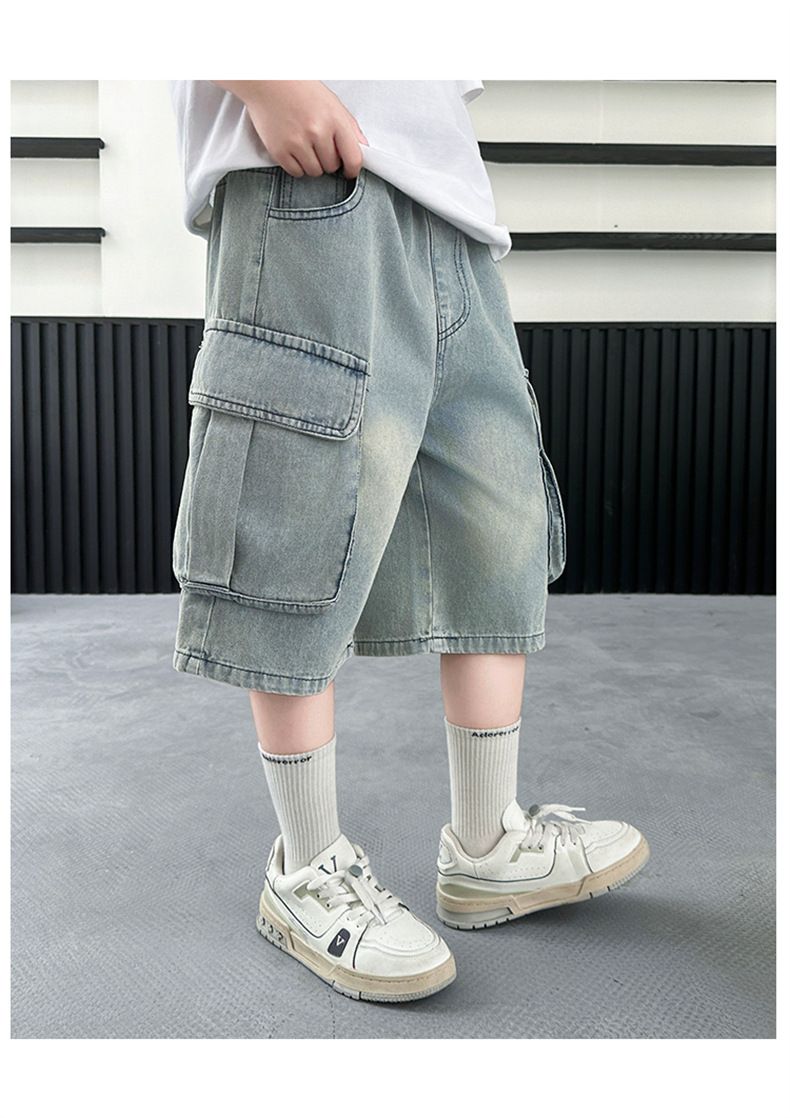 Pantalon court pour garçon, été 2025, nouveau style, salopette en jean ample et décontractée pour enfants, taille moyenne et grande_voghion.com