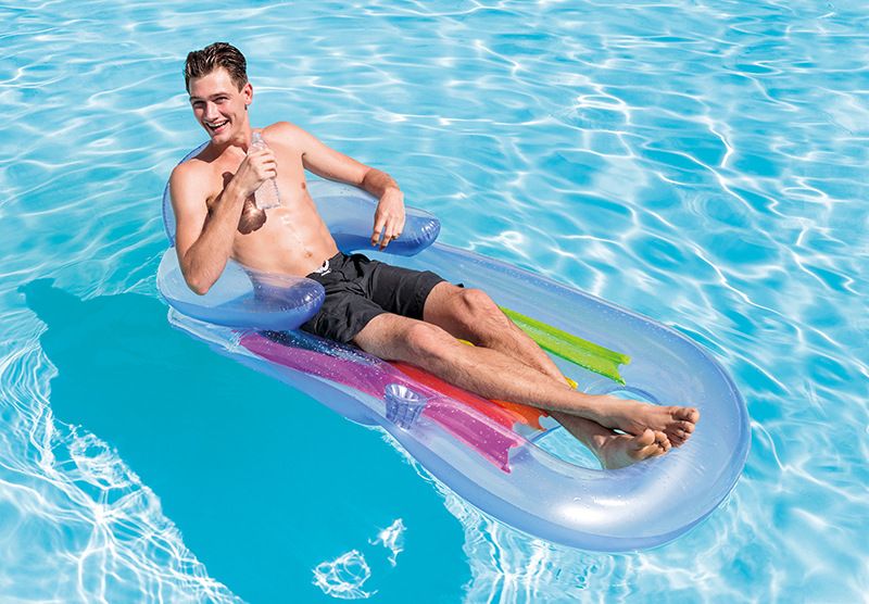 Inflatable Lounge Chair (160x85cm) - Heavy-Duty PVC Floating Bed With Backrest & Armrests For Pool, Beach, Lake - Blue Luxury Air Mattress For Adults_voghion.com