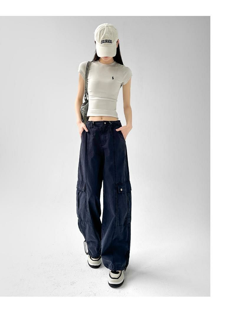 Dynamische werkbroek voor meisjes, lente- en zomerhiphop voor dames, enkelband, losvallend Amerikaans model, wijde pijpen, High Street_voghion.com