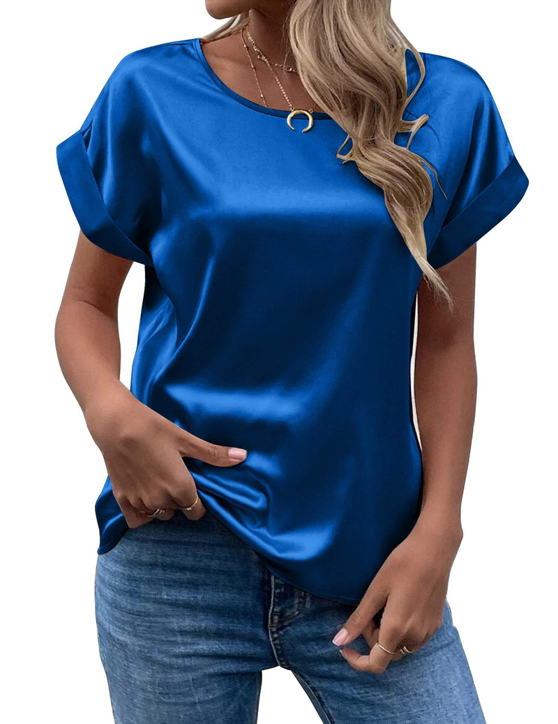 T-shirt da donna a gamba dritta con scollo rotondo in velluto a coste color K Fashion Temperament_voghion.com