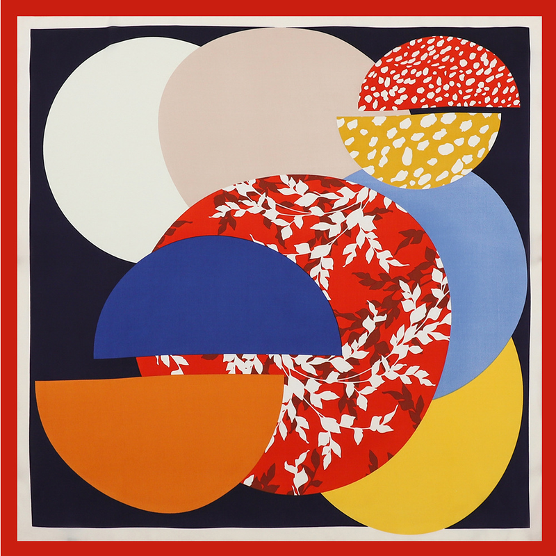 Sciarpa di seta primavera/estate 2023 Sciarpa quadrata da donna in seta con cravatta, stampa geometrica rotonda in chiffon_voghion.com