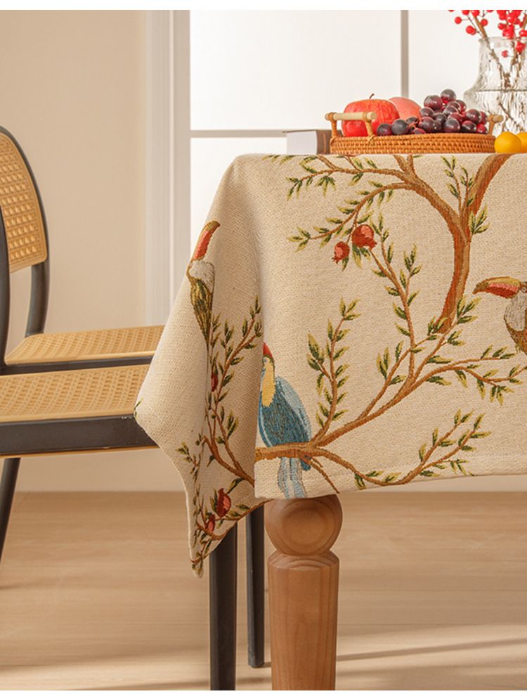 Chenille Tablecloth - Waterproof & Oil-Resistant Rectangle Dining Table Cover With Toucan Pattern_voghion.com