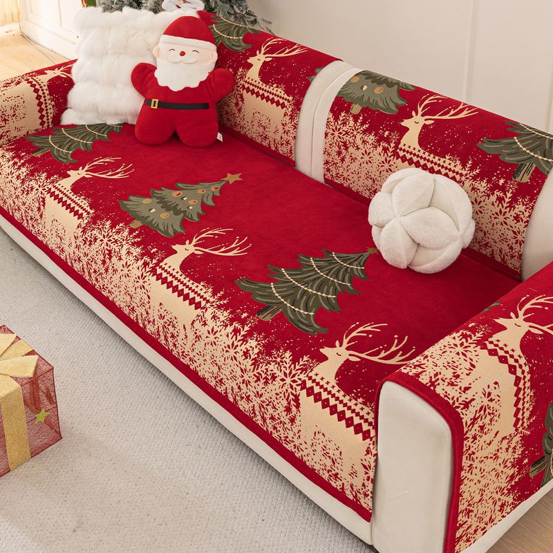Chenier Sofa Cushion, Universal In All Seasons, Non-slip Sofa Cover, Red Festive Christmas Wind, Straight Row Sofa Cushion_voghion.com