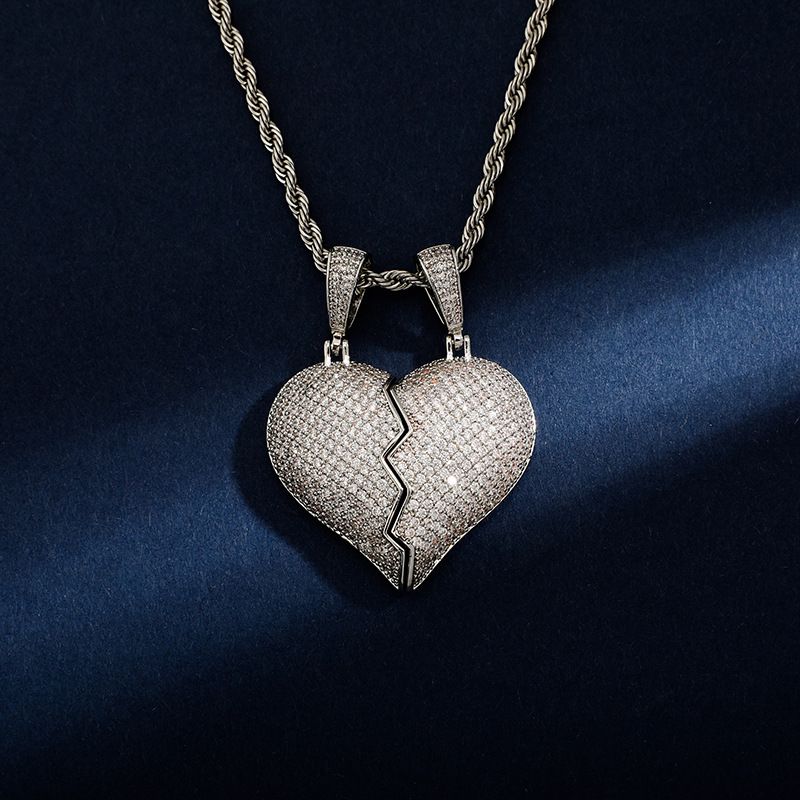 Combination Stitching Necklace Hip Hop Gold Plated Full Zircon Trendy Men's Fashion Wear Heartbreak Pendant Jewelry_voghion.com