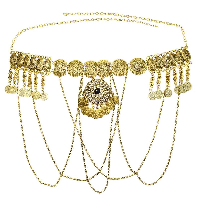 Nueva cadena de cintura con borlas de monedas de moda con estilo exótico para danza del vientre, playa, ocio, cadena corporal, cinturón Hanfu volador_voghion.com