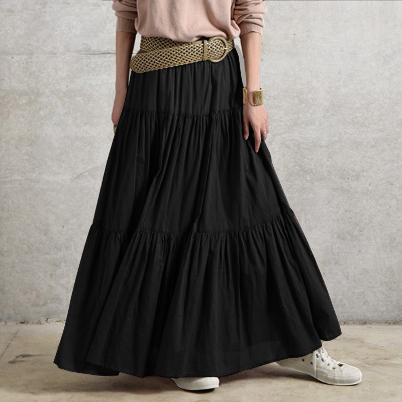 Women's ruffled casual skirt Plain skirt Vintage style pleated skirt_voghion.com