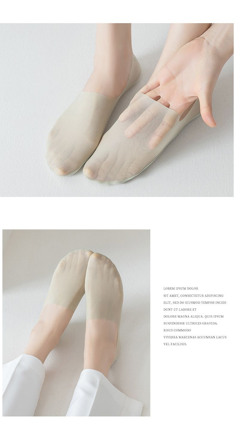 Summer thin ice silk socks women's mesh socks breathable solid color boat Socks seamless shallow mouth all-match socks women's invisible socks_voghion.com
