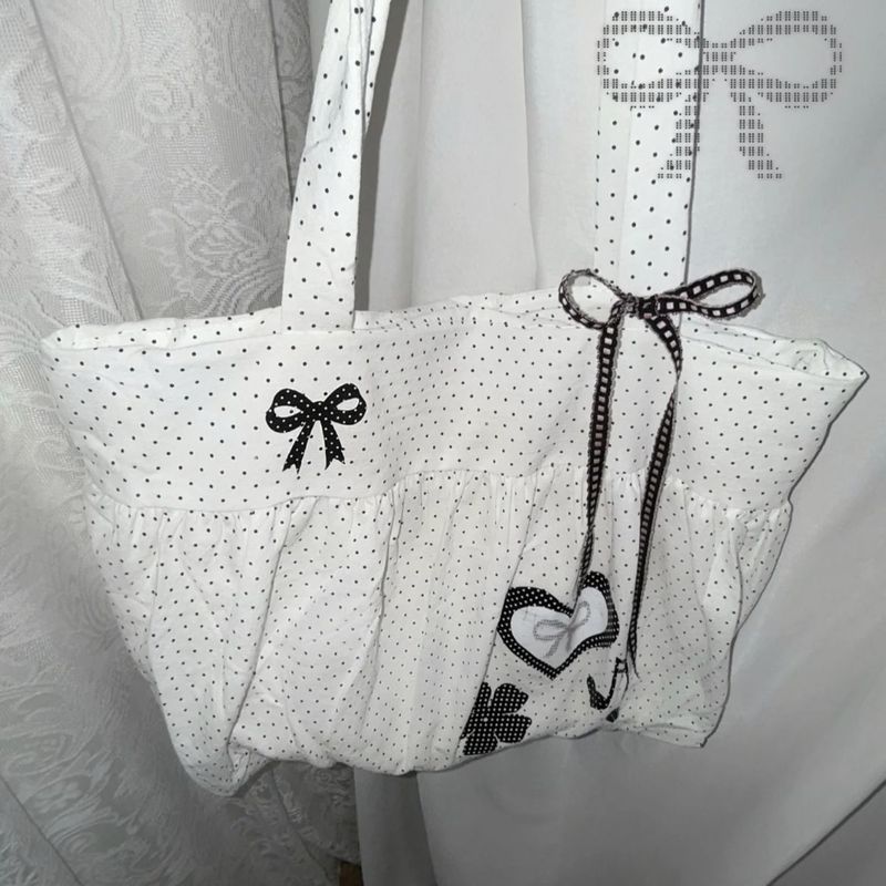 Herbst/Winter Neue Polka Dot Canvas Taschen Fliege Herzförmige Schultertasche Einkaufstasche Vielseitig_voghion.com