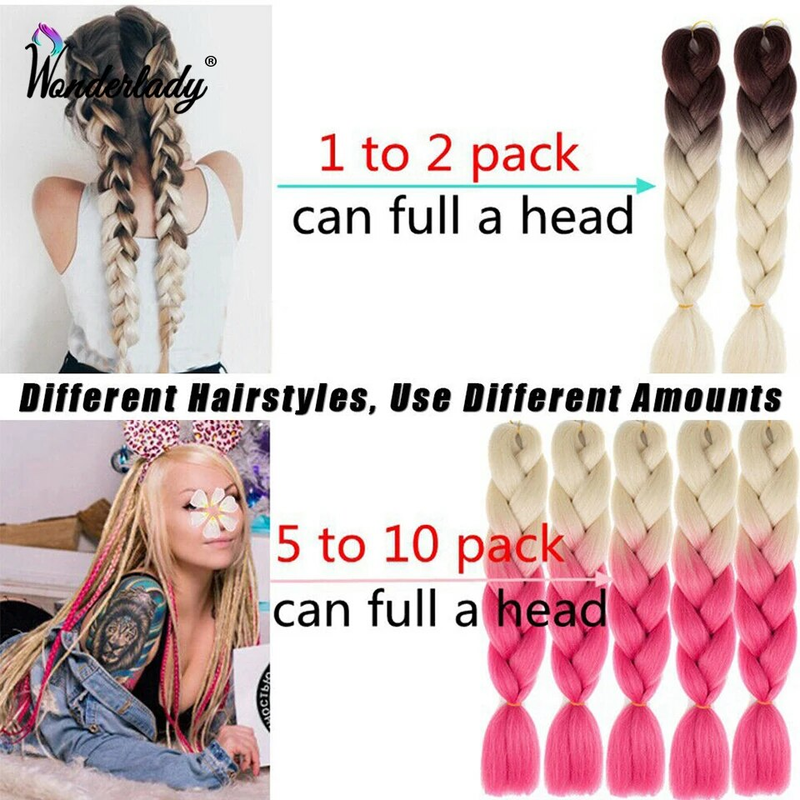 WonderLady Synthetik-Extensions, 61 cm lang, bunt, Ombre-Flechthaar, rosa, orange, blond, Jumbo-Box-Zöpfe_voghion.com