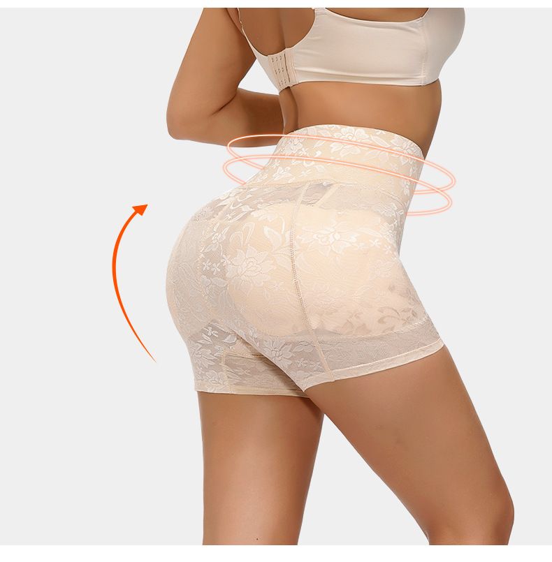 Kanten boxershort met hoge taille, bilborst, heupen, vulling, Booty Booster, Boob Booster, geïntegreerd sponskussen, nepbillen, heupverhogende broek_voghion.com