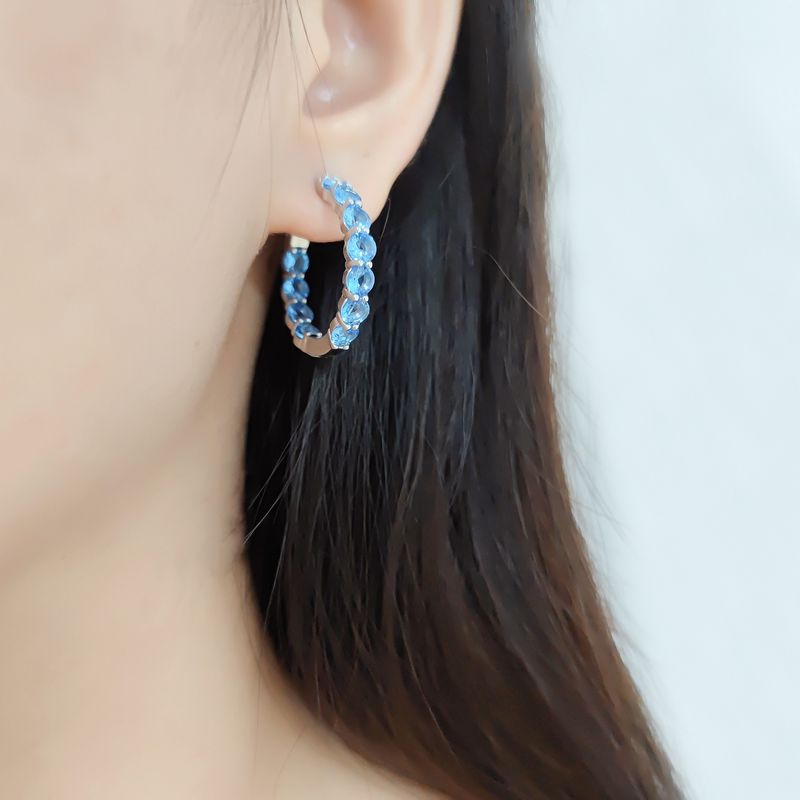 Zirkon Zucht Rubin Synthetische Türkis Ohrringe Modische Persönlichkeit Edelstein Ohrringe Silber Runde Ohrringe_voghion.com