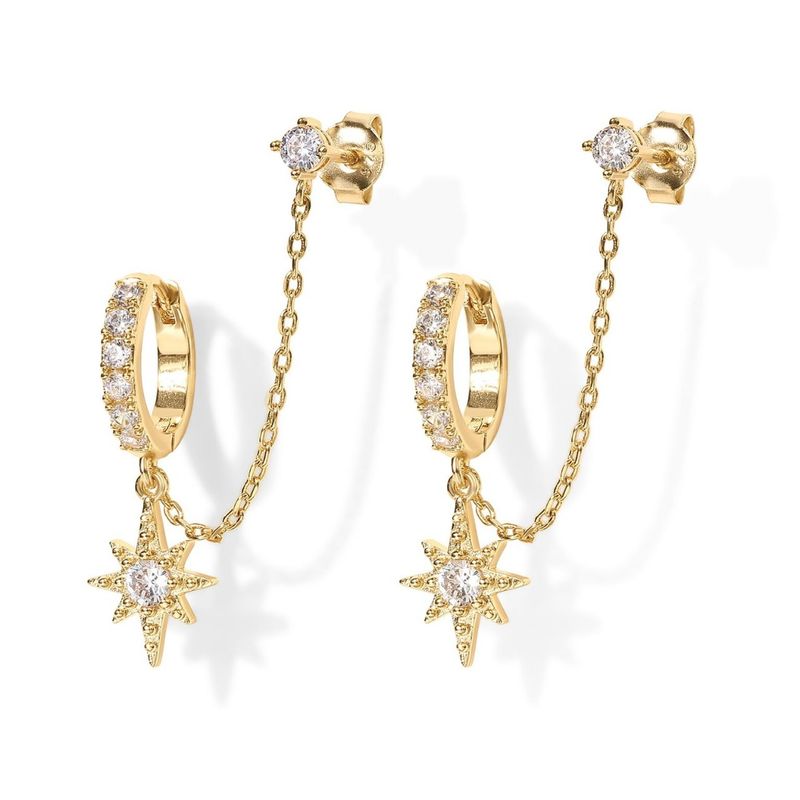 Orecchini da donna in ottone placcato oro vero, versatili, di alta qualità, con esagramma e zirconi, in saldo alla moda._voghion.com