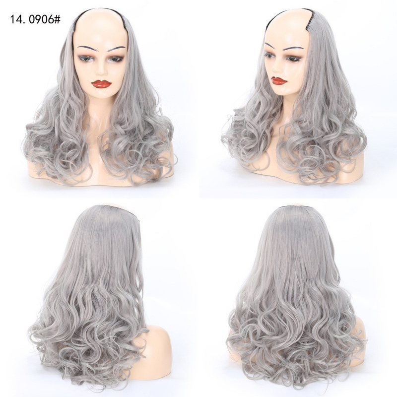 Synthetic hair U-shaped half head wig for women's medium large wave pear curl with natural fluffy long curly hair_voghion.com