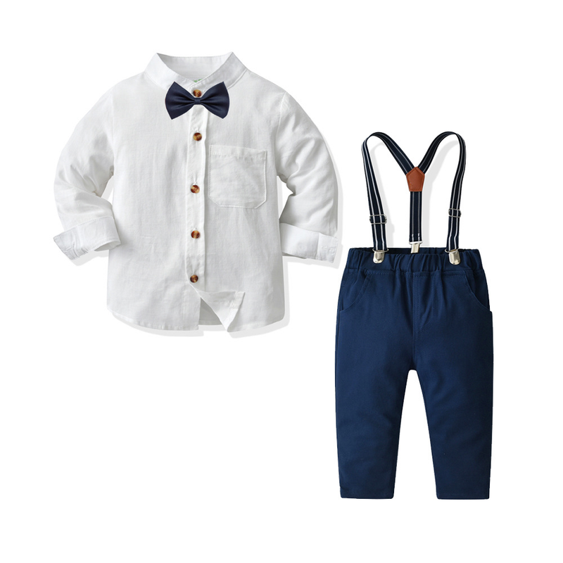 Pojkar Långärmad vit skjorta Hängslen Gentleman Suit Baby Boy Gentleman Outfitting Festival_voghion.com