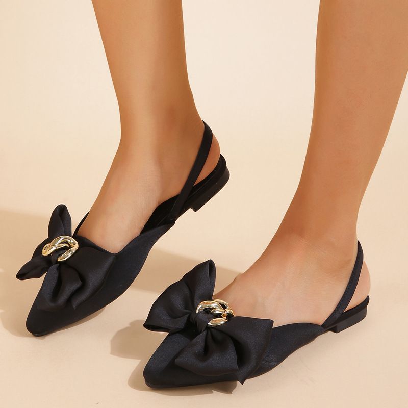 women's shoes new pointed toe empty back small fragrant style single shoes for outer wear large butterfly buckle flat bottom summer_voghion.com