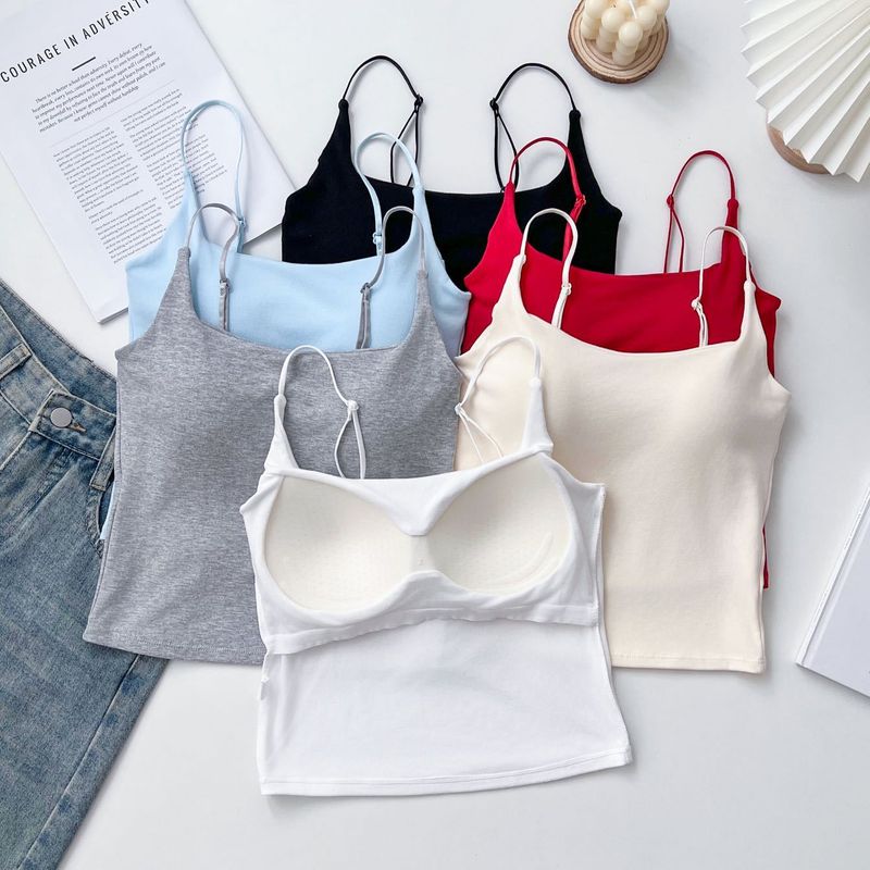 702#One-Piece Latex Chest Pad Camisole For Women With Adjustable Straps, Slimming Base Layer, Versatile Outerwear Top_voghion.com
