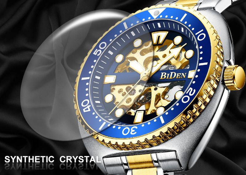Montre mécanique classique BIDEN pour homme, marque de luxe, automatique, lunette rotative, cadran lumineux, livrée avec un écrin_voghion.com