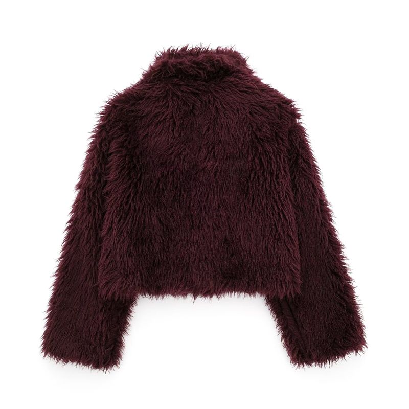 Kurze Jacke aus Kunstpelz für Damen, Wintermode, Kurzmantel, Streetwear-Oberbekleidung für Damen (Weinrot, Weiß, Dunkelbraun, Schwarz)_voghion.com