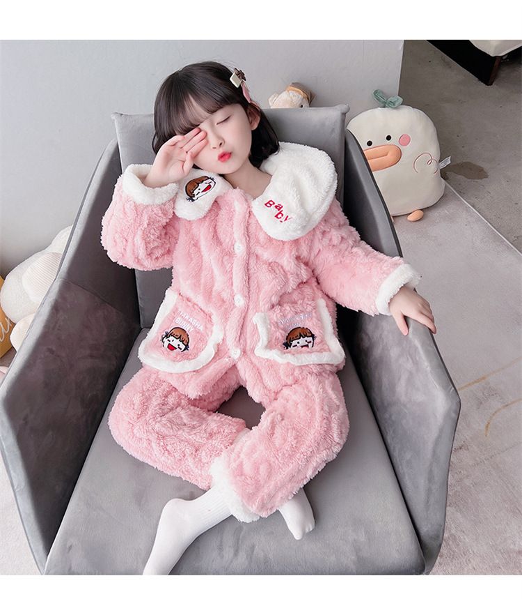 Pigiama per bambini in flanella invernale, foderato in pile, a tre strati, in cotone trapuntato per bambine_voghion.com