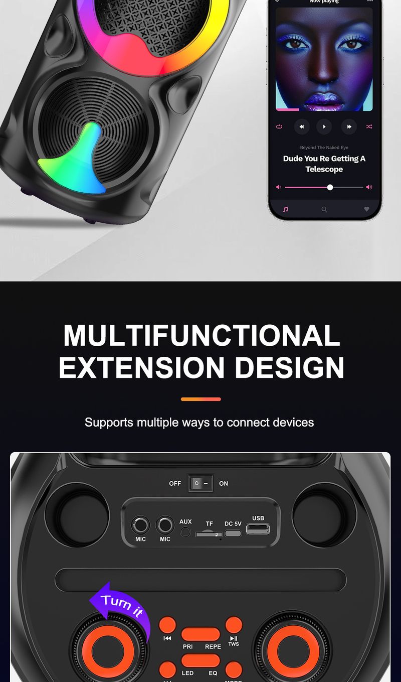 Altavoz Bluetooth inalámbrico ZQS8309RGB con luz colorida variable y batería de larga duración_voghion.com