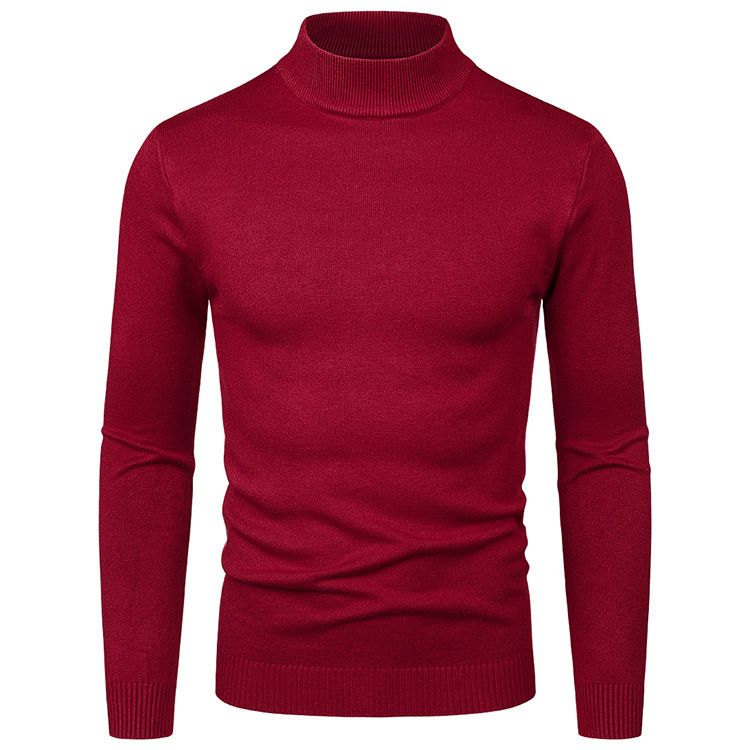 Einfarbiger Pullover für Herren mit Laufvolumen, halber Rollkragenpullover, Einheitsgröße, langärmeliges Pullover-Bottom-Shirt_voghion.com
