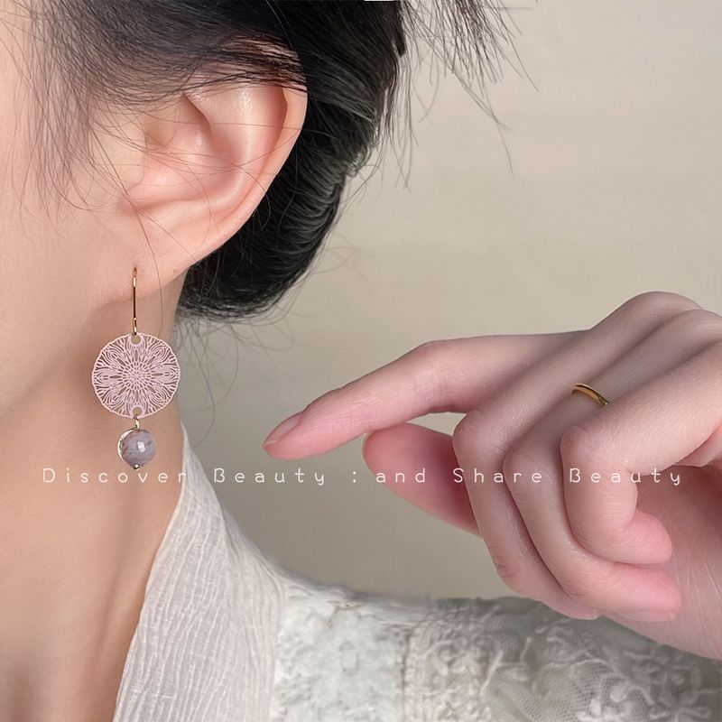 Orecchini pendenti vintage viola a forma di olio, orecchini a bottone con fiori dolci e femminili_voghion.com