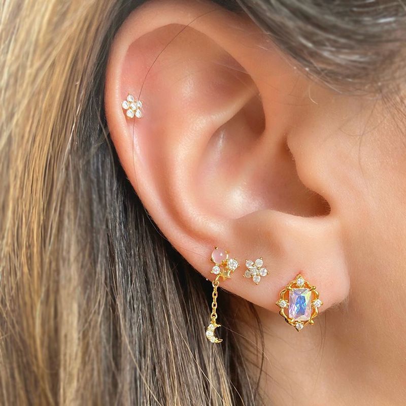 INS Style Romantic Star And Series Zircon Butterfly Moon Universe Single Earring Bone Clip Earrings Jewelry Set_voghion.com