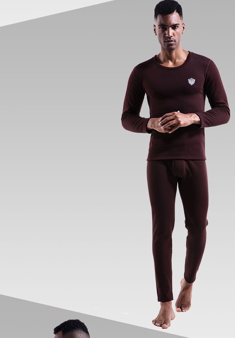 Underwear & Sleepwears Plus Velvet Thickened Men's Thermal Underwear Set Winter Fleece Lined Long Sleeve Round Neck Warm Base Layer Top & Bottom_voghion.com
