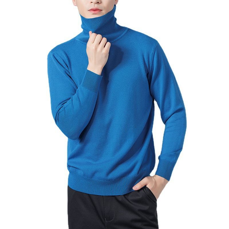 Klassischer Herrenpullover im Herbst-Winter-Stil im koreanischen Stil mit hohem Halsausschnitt und einfarbigem Pullover, locker gestrickter Pullover, verdicktes Basishemd_voghion.com