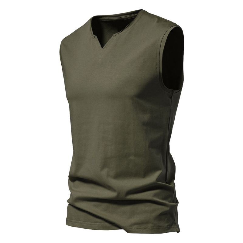Unschlagbare Qualität Trendy Sommer Neue Mode Henry Oen Kragen Reine Baumwolle Ärmelloses T-Shirt männer Einfarbig Große Elastische Kleine Tank_voghion.com