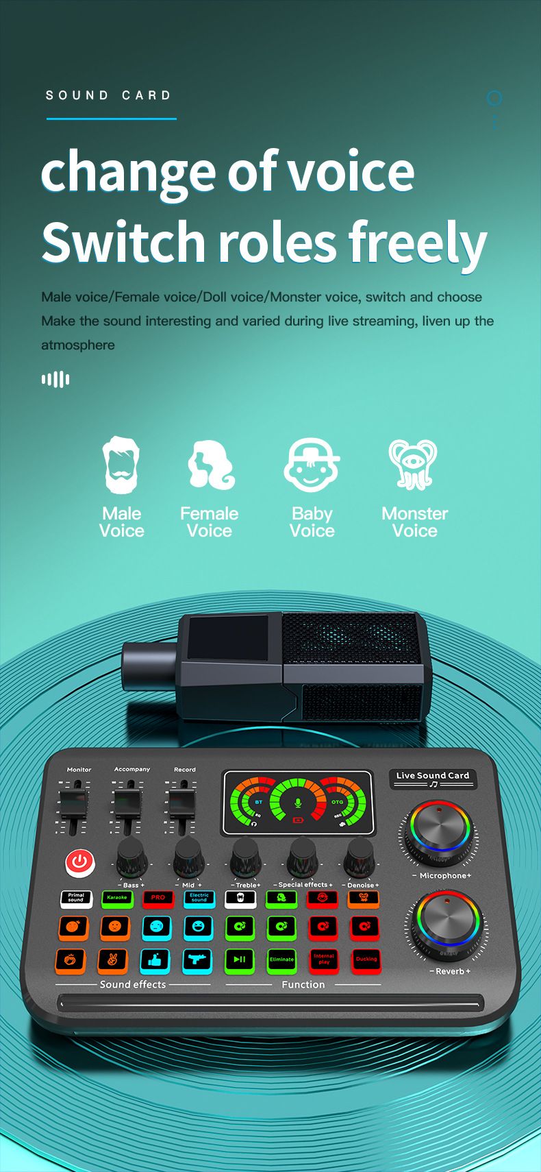 verze F999 živá karta zvukové efekty na zakázku anglické balení mikrofonu_voghion.com