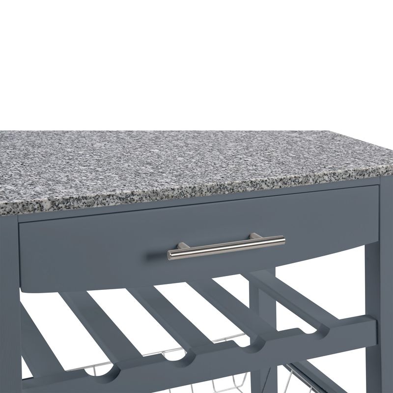 Mobile Rolling Kitchen Island Trolley Serving Cart With Underneath Drawer & Slide-Out Wire Storage Basket_voghion.com