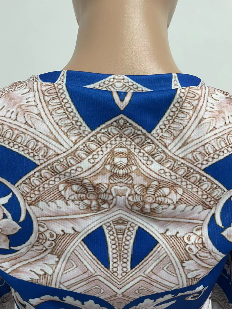 Abito da donna alla moda casual con lacci stampato in due pezzi a maniche lunghe_voghion.com