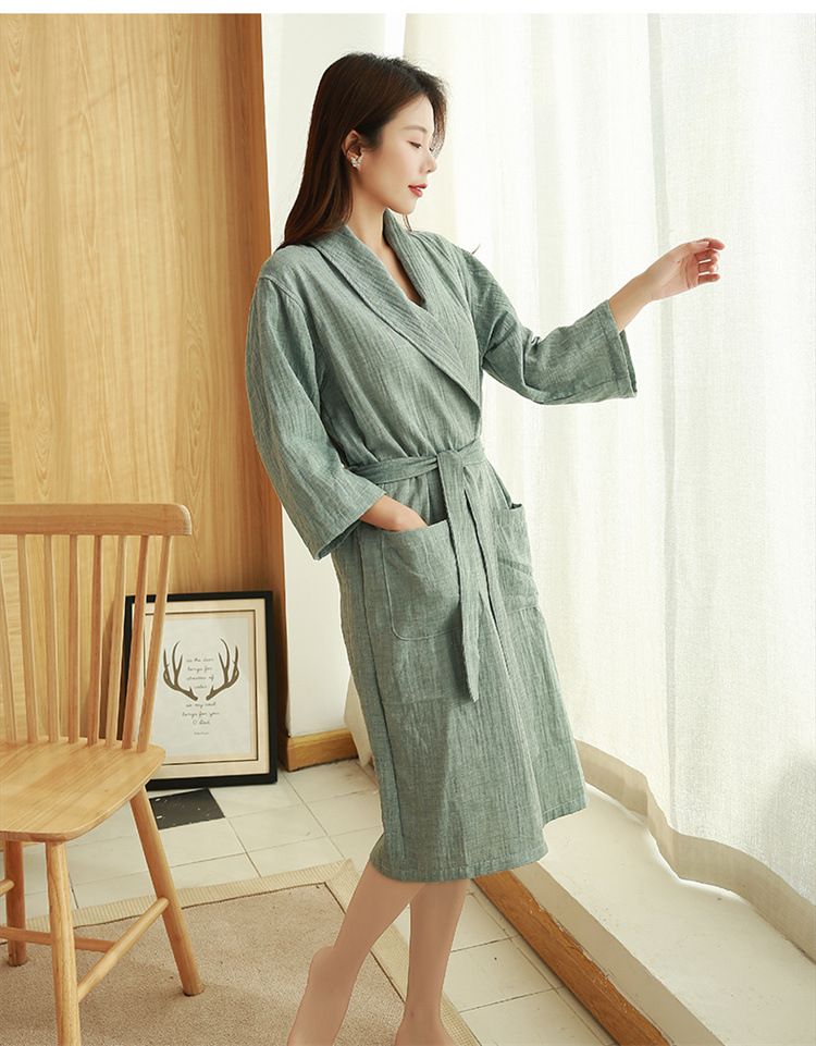 Pure Cotton Bathrobe Spring And Summer Thin Double Layer Gauze AB Surface Hotel Bathrobe Men And Women Couple Nightgown_voghion.com