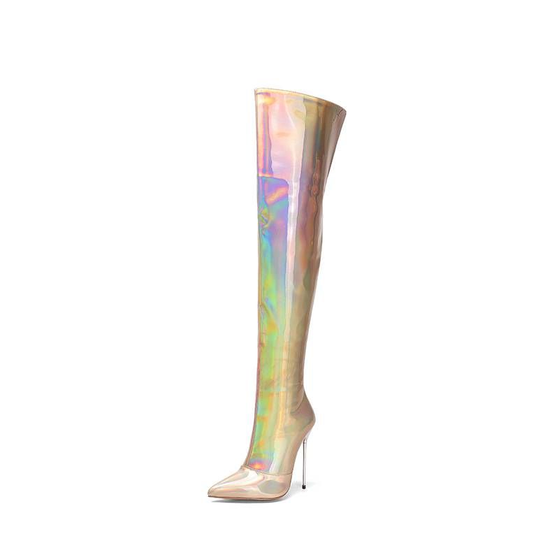 Krazing Pot Scarpe in microfibra Autunno Inverno Tacchi Altissimi Grandi Dimensioni 46 Designer Europeo Tieni al Caldo Stivali Sopra il Ginocchio_voghion.com
